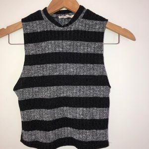 Black and gray striped turtleneck crop top